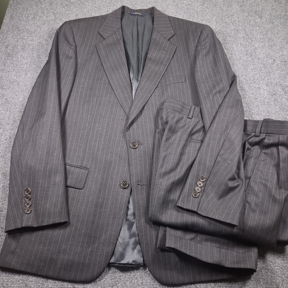 Brooks Brothers Wool Suit 41R 36x30 Gray Striped 2 Piece Made In USA Blazer Pant